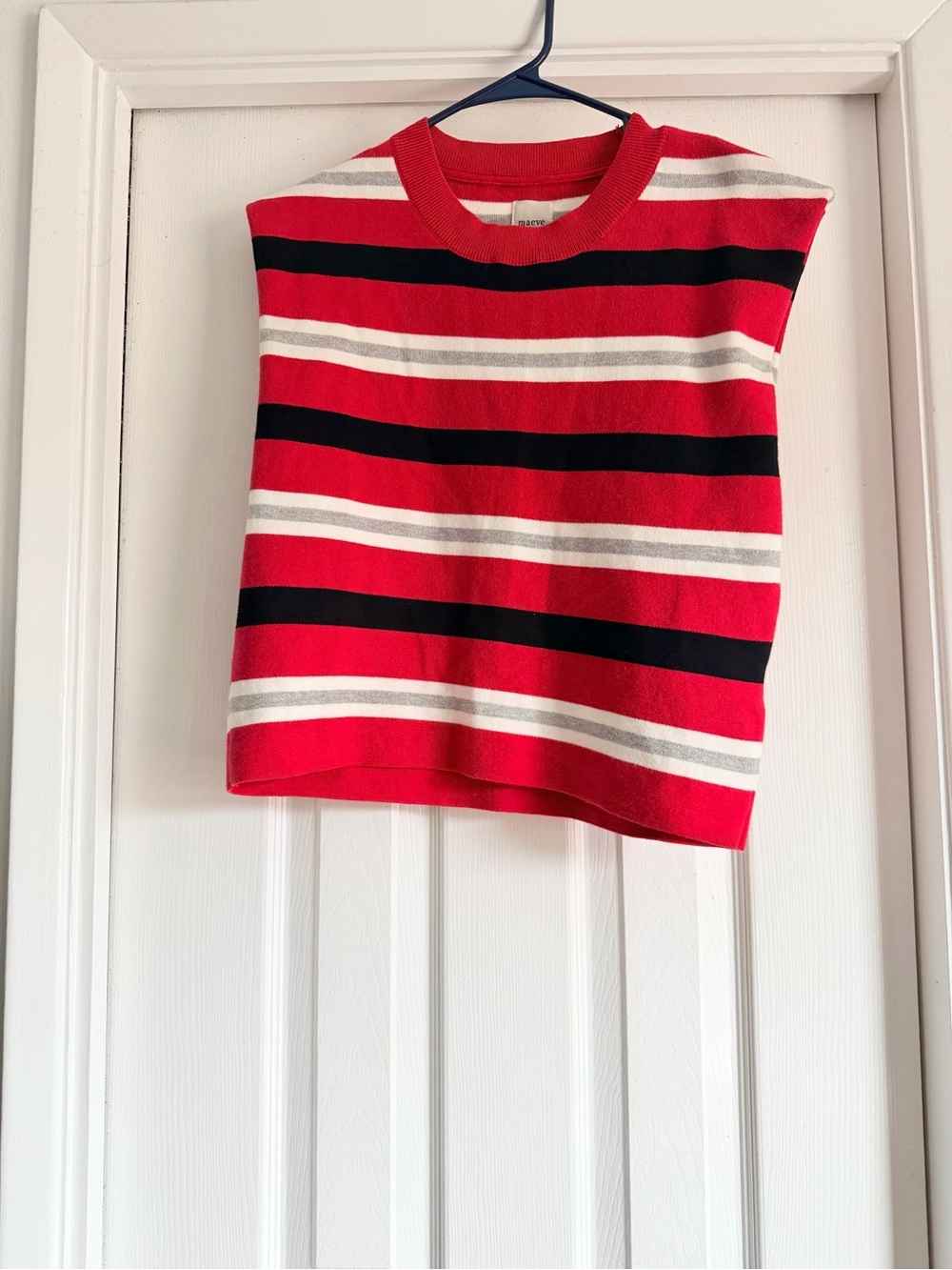 Maeve by Anthropologie Striped Cap Sleeve Sweater Knit Top ❤️🖤 - Picture 4 of 6